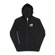 Model shown in side profile, wearing a black zip hoodie featuring The Light Providers logo patch on the chest and We Bring...
