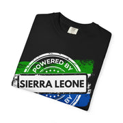 black t-shirt folded showing the fabric tag