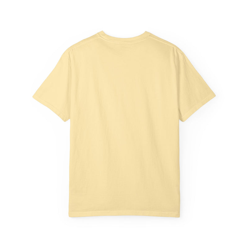 garment dyed t-shirt shown flat, front view featuring The Light Providers logo and firefly jar graphic in white on the chest