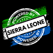 Powered By Sierra Leone stamp design in green white and blue, close up isolated graphic