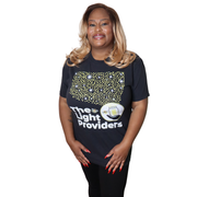 Model shown from a three quarter angle, wearing a garment dyed t-shirt featuring a scattered firefly light pattern above T...