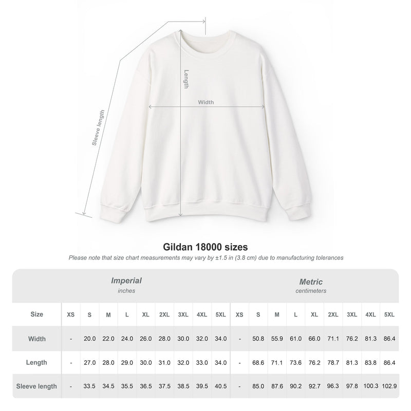 Size chart for the black crewneck sweatshirt