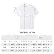 Size chart for the black t-shirt
