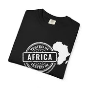 black t-shirt folded showing the fabric tag