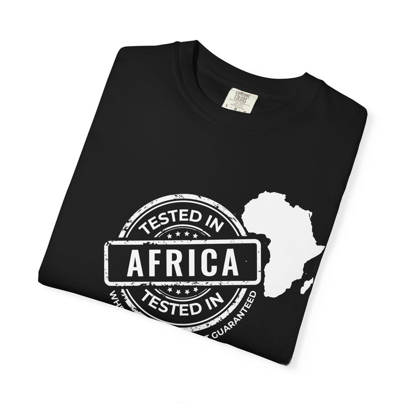 black t-shirt folded showing the fabric tag