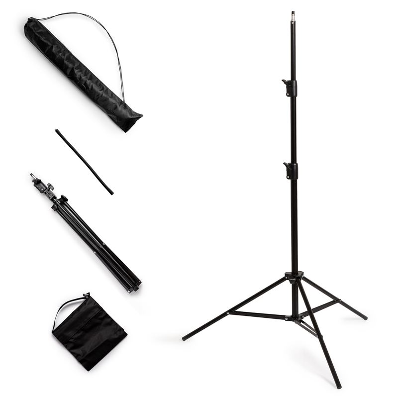 FlexiTripod for Brilliant Wireless Lights - carrying bag, flexible cable, tripod open, tripod closed, weighted bag