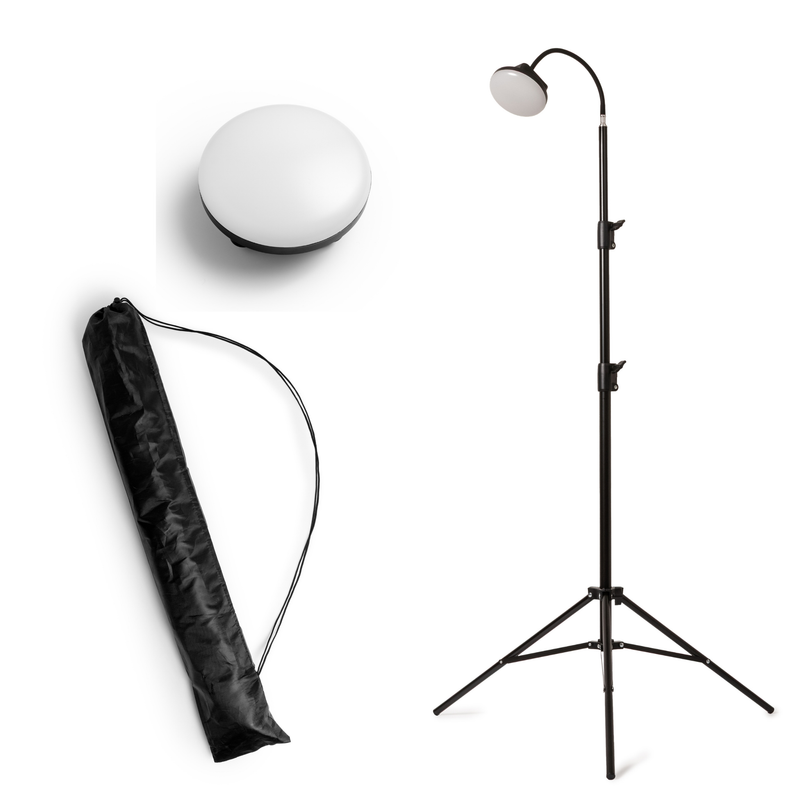 Wireless light and Flexible Tripod with carrying bag on a white background