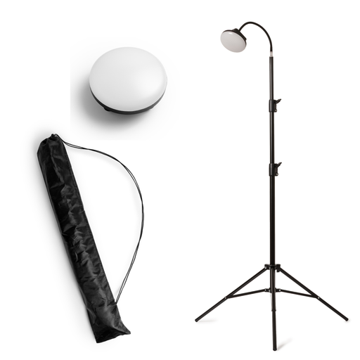 Wireless light and Flexible Tripod with carrying bag on a white background