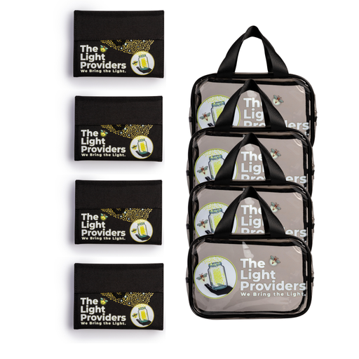 4 solar panels and 4 clear utility bags on a white background