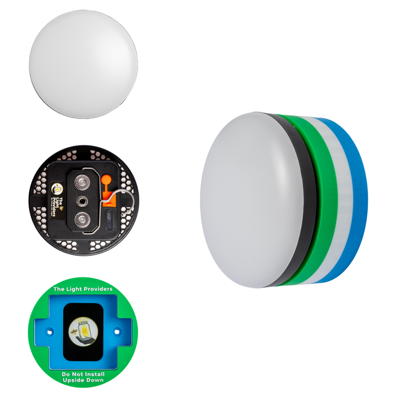 Green, White & Blue Pattern wall mount with wireless light showing multiple angles on a white background