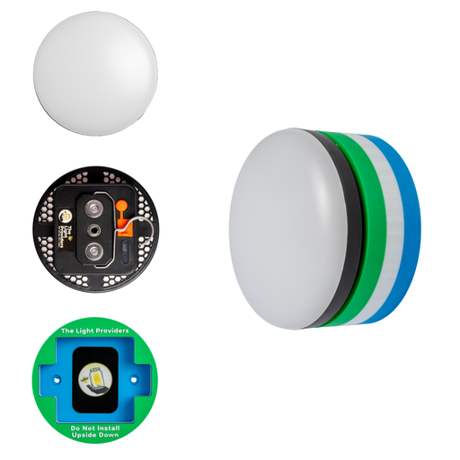 Green, White & Blue Pattern wall mount with wireless light showing multiple angles on a white background