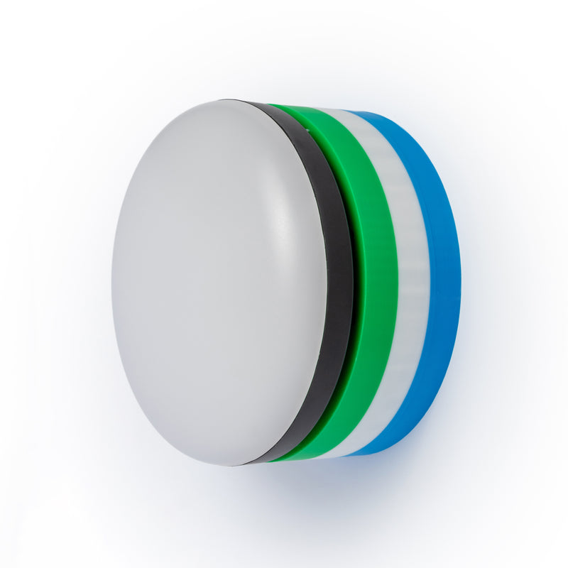 Green, White & Blue Pattern wall mount with wireless light on a white background