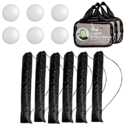 Outdoor Party Pack which includes six wireless lights, six tripods and 3 clear utility bags on a white background