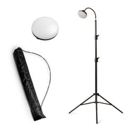 Photography studio light kit with softbox, lamp, and stand on a white background