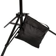 Up close view of weighted bag in use on tripod