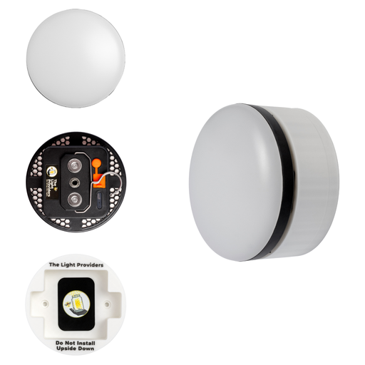 White wall mount with wireless light showing multiple angles on a white background